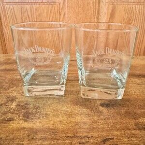 Jack Daniels Whiskey Tumbler Rock Cocktail Glasses Set of 2 Heavy Base